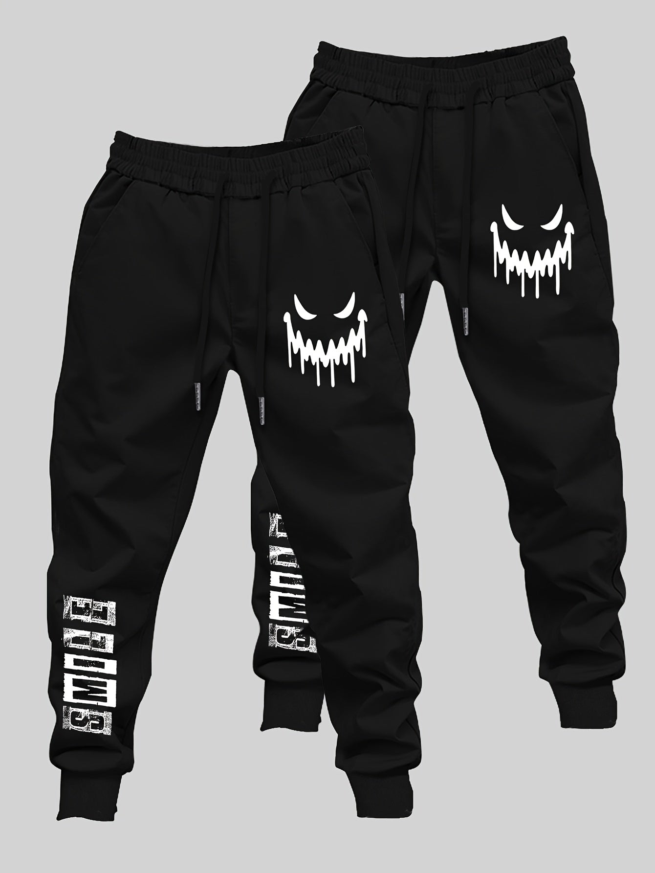 Men’s Joyful Face Graffiti Print 2-Piece Set – Casual Streetwear Long Pants & Top
