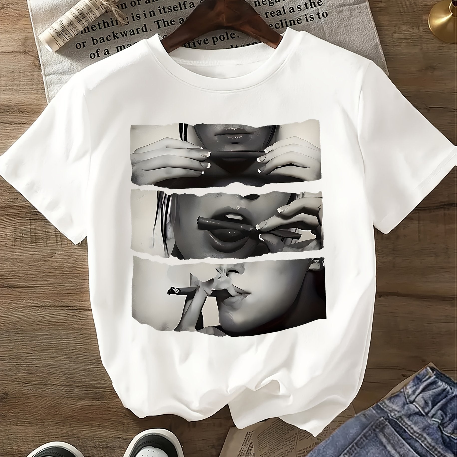 Women’s Black & White Portrait Print T-Shirt
