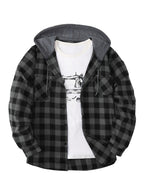 Men’s Plaid Hooded Jacket – Button-Front Checkered Fall/Winter Shirt Coat