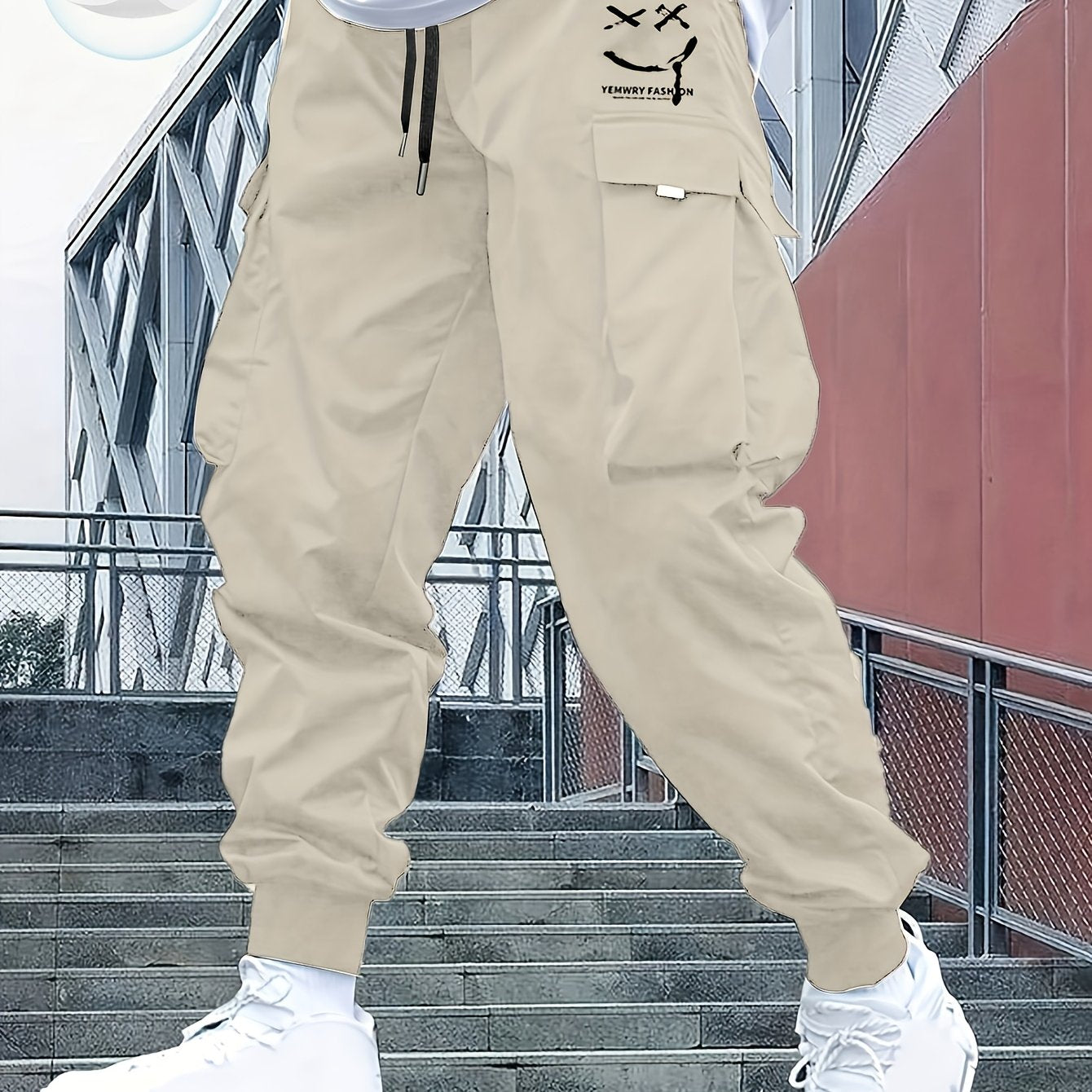 Men’s Street Style Oversized Footed Cargo Pants – Drawstring Waist, Spring/Fall Comfort