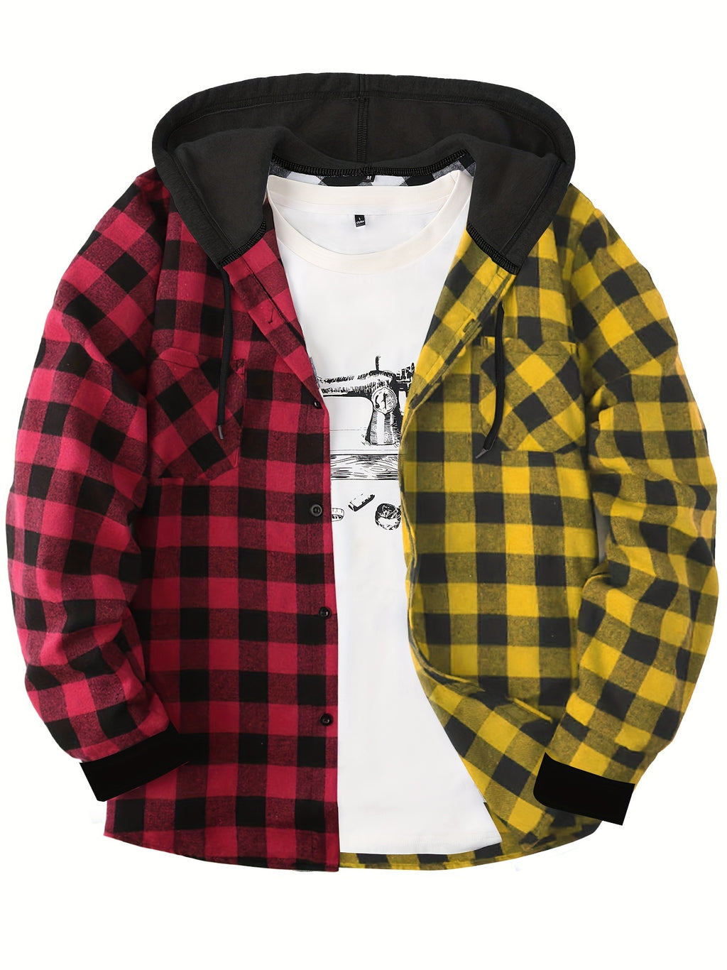 Men’s Plaid Hooded Jacket – Button-Front Checkered Fall/Winter Shirt Coat