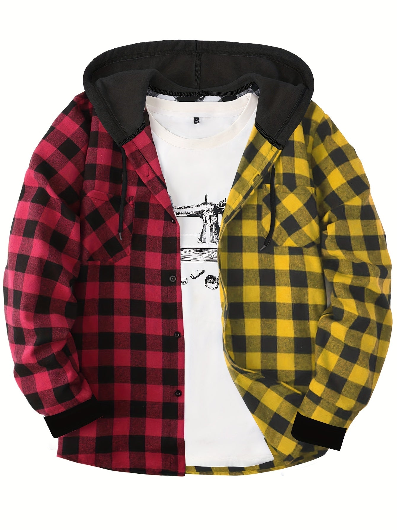 Men’s Plaid Hooded Jacket – Button-Front Checkered Fall/Winter Shirt Coat