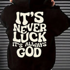 Men’s Navy Graphic Hoodie – “It’s Never Luck, It’s Always God” Geometric Pullover