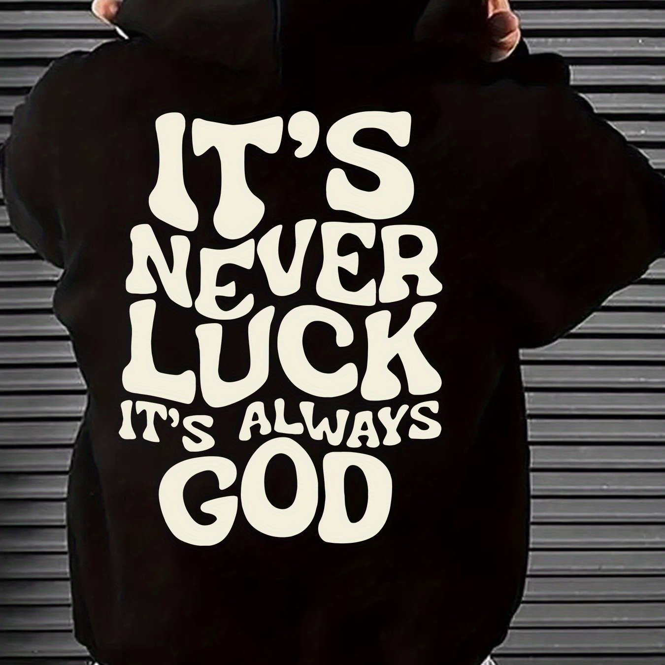 Men’s Navy Graphic Hoodie – “It’s Never Luck, It’s Always God” Geometric Pullover