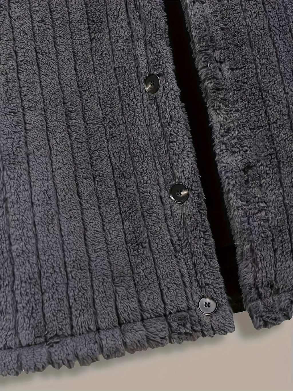 Men’s Plush Winter Coat – Grey Soft Collar Jacket with Single-Breasted Buttons