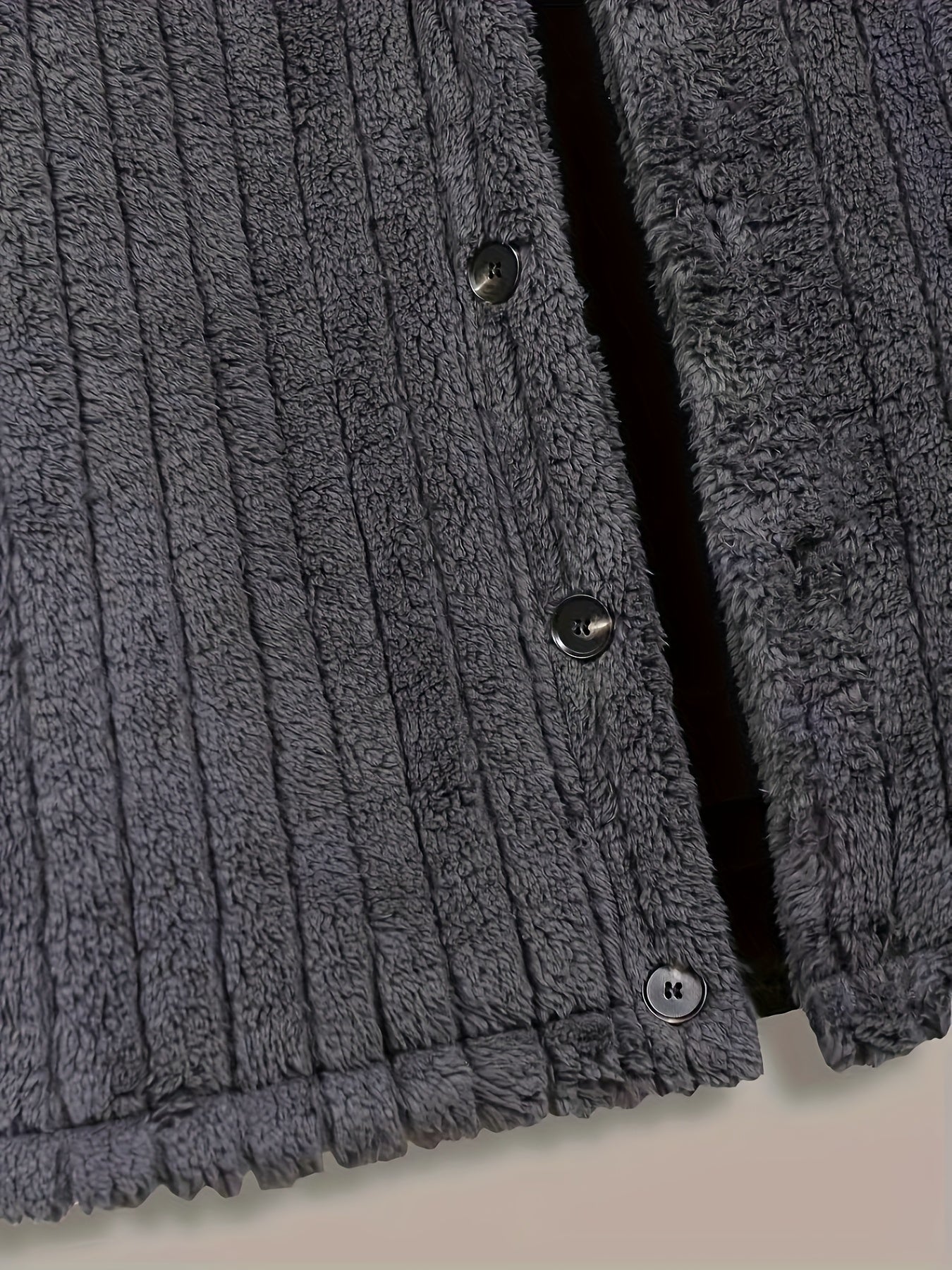 Men’s Plush Winter Coat – Grey Soft Collar Jacket with Single-Breasted Buttons