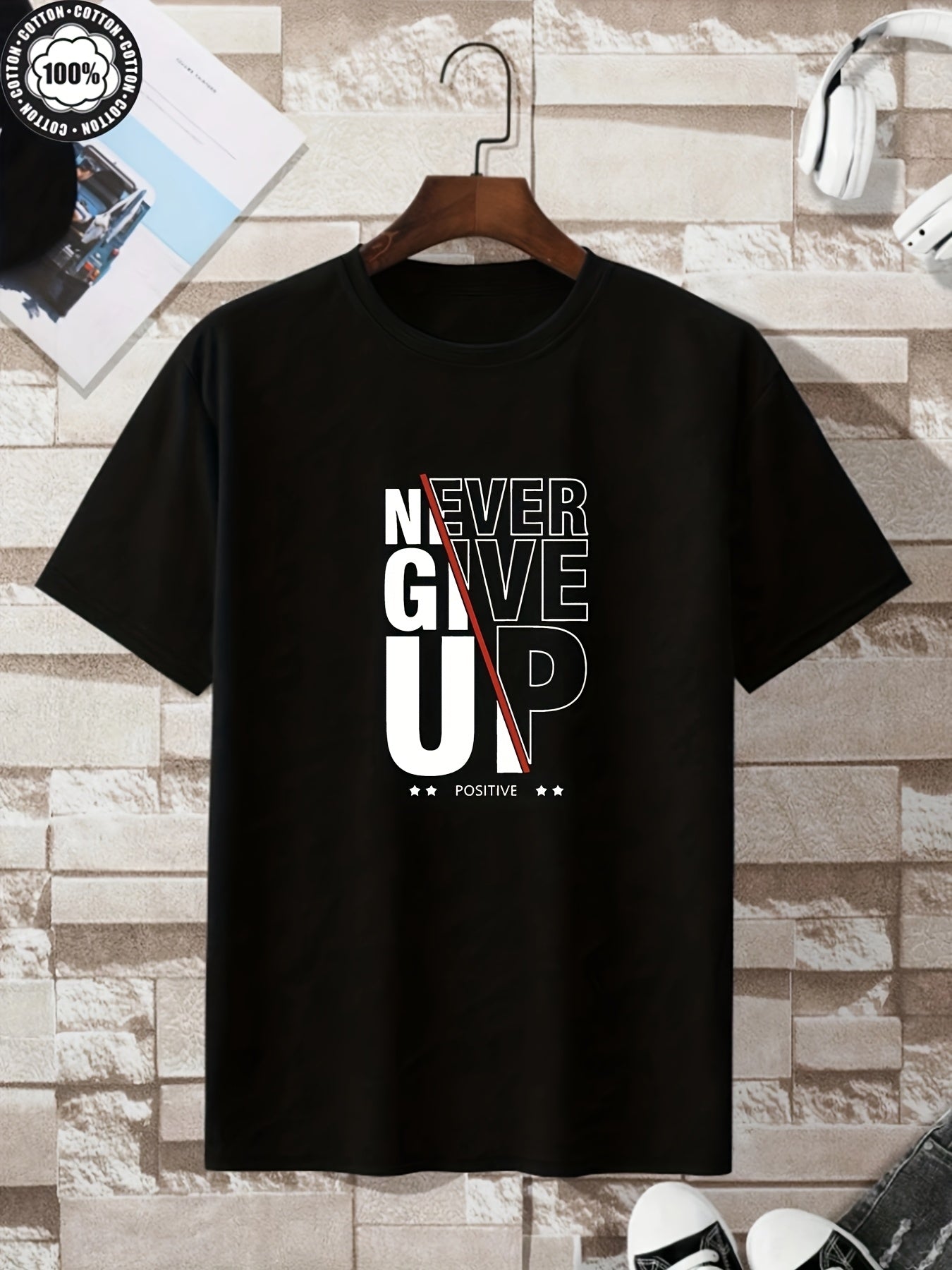 Men’s Oversized “Never Give Up” Heavyweight Tee