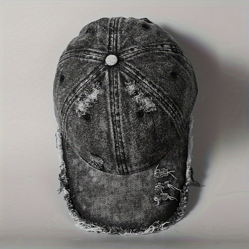 Vintage Grey Washed Baseball Cap – Distressed Korean Duckbill Streetwear Hat