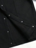 Men’s Classic Black Bomber Jacket – Loose Fit Button-Up Fall/Winter Outerwear
