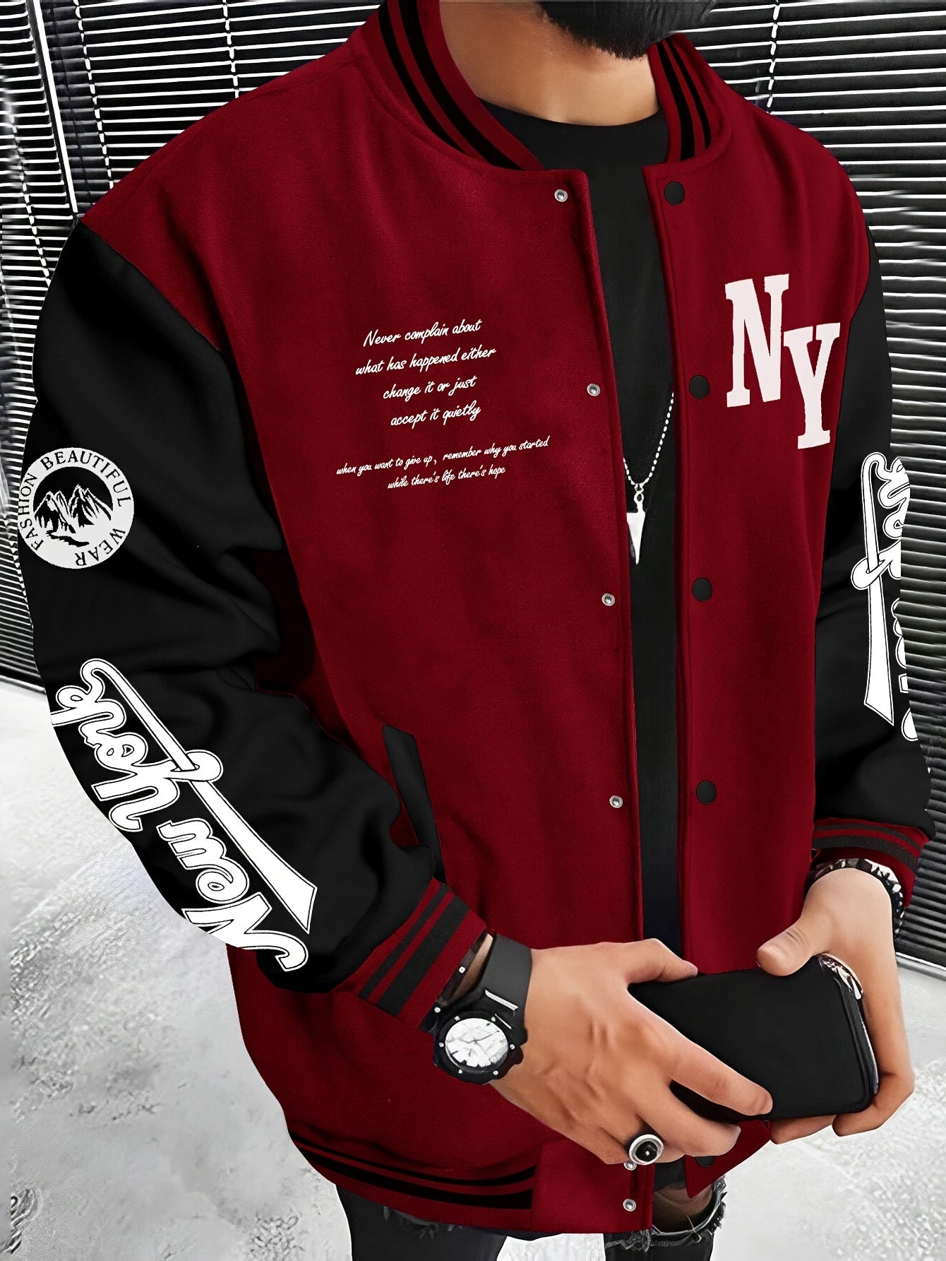 Men’s Vintage Varsity Jacket – Red & Black NY Baseball Coat