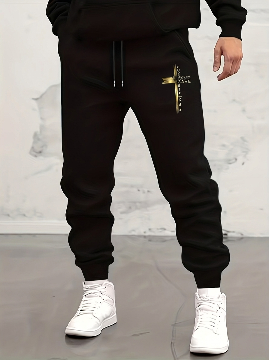 Men’s Jesus Graphic Joggers – Elastic Waist Streetwear Sweatpants