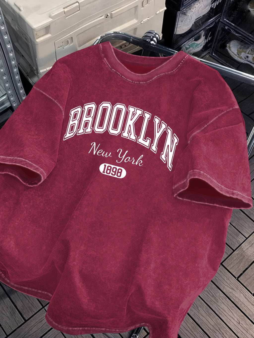 Women’s Brooklyn New York 1898 T-Shirt – Maroon Short Sleeve Summer Tee