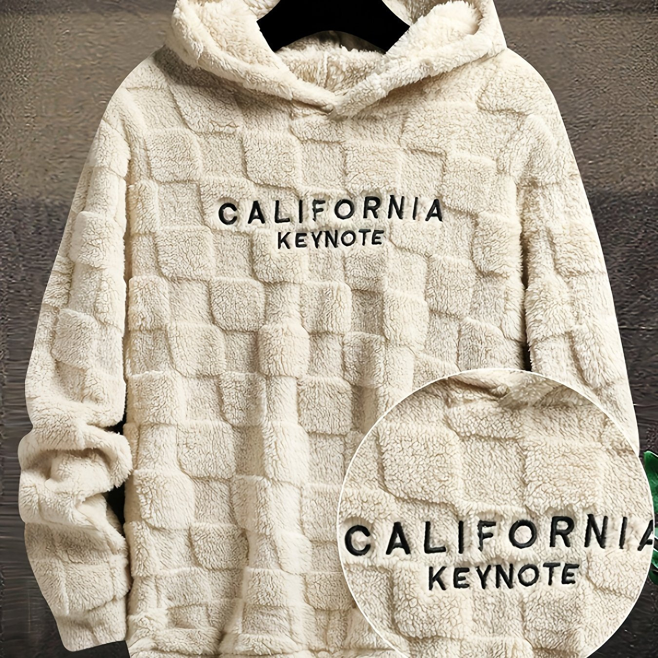 Men’s California Lettering Hoodie – Plush Fleece Jacquard Knit Winter Pullover