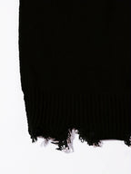 Men’s Black Distressed Fringe Sweater – Oversized Streetwear Long Sleeve Pullover
