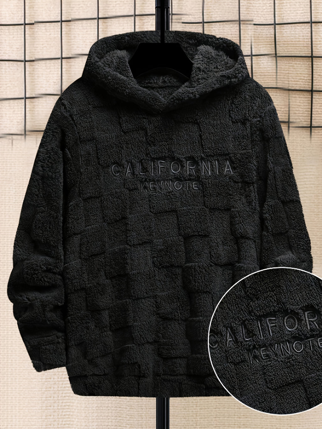 Men’s California Lettering Hoodie – Plush Fleece Jacquard Knit Winter Pullover