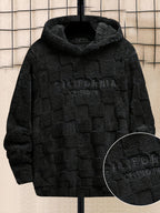 Men’s California Lettering Hoodie – Plush Fleece Jacquard Knit Winter Pullover