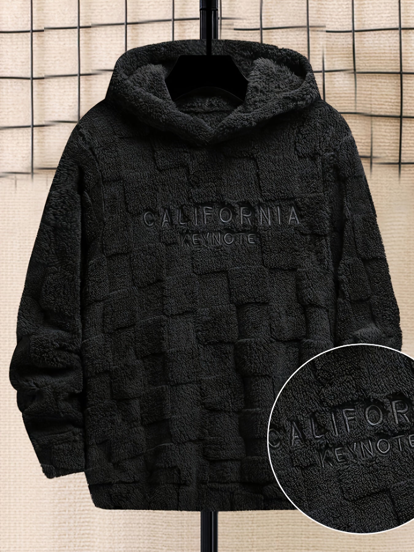 Men’s California Lettering Hoodie – Plush Fleece Jacquard Knit Winter Pullover