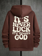 Men’s Navy Graphic Hoodie – “It’s Never Luck, It’s Always God” Geometric Pullover
