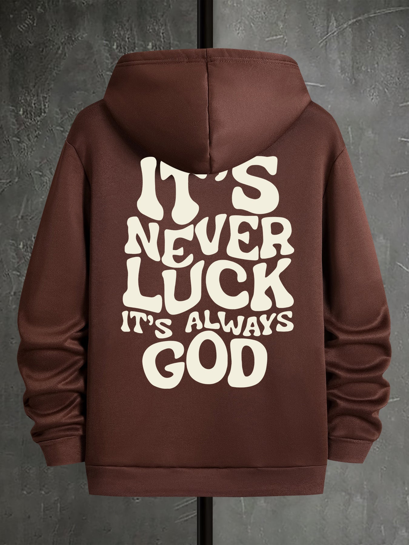 Men’s Navy Graphic Hoodie – “It’s Never Luck, It’s Always God” Geometric Pullover