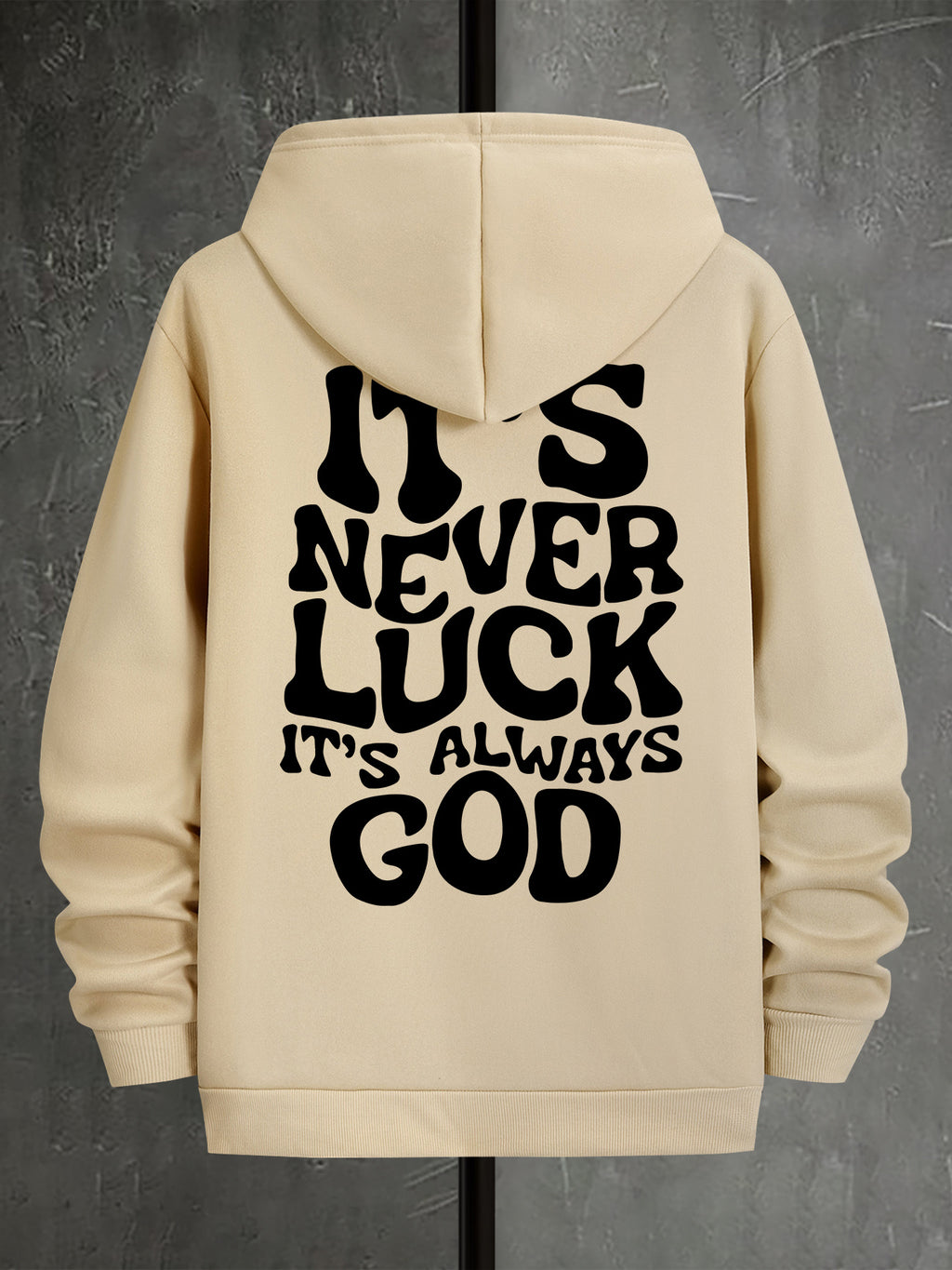 Men’s Navy Graphic Hoodie – “It’s Never Luck, It’s Always God” Geometric Pullover