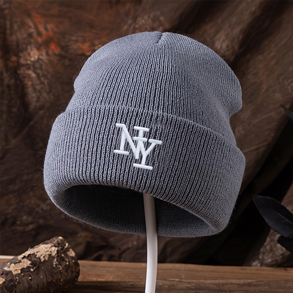 NY Embroidered Black Beanie – Unisex Streetwear Knit Hat for Fall/Winter
