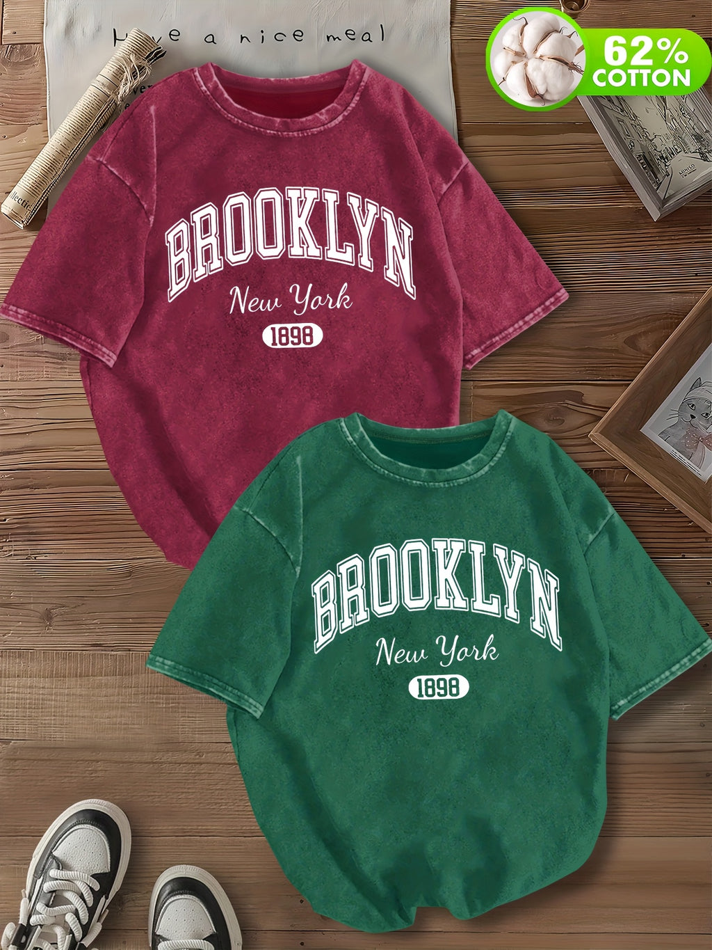 Women’s Brooklyn New York 1898 T-Shirt – Maroon Short Sleeve Summer Tee
