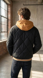 Men’s Letter Embroidery Winter Hooded Jacket – 2025 Faux Two-Piece Street Coat