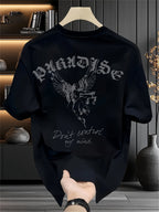 Men’s Heavyweight Graphic Tee – Gothic Lettering & Winged Justice Design