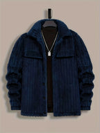 Men’s Plush Winter Coat – Grey Soft Collar Jacket with Single-Breasted Buttons