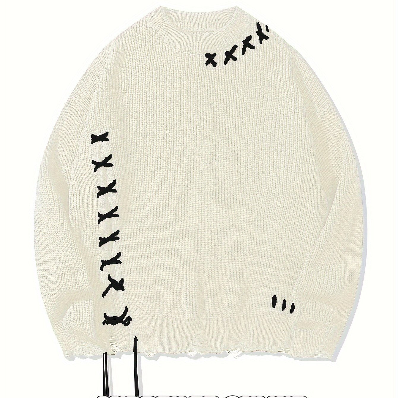 Unisex Distressed Sweater – Frayed Hem & Sleeves Loose Knit Street Pullover