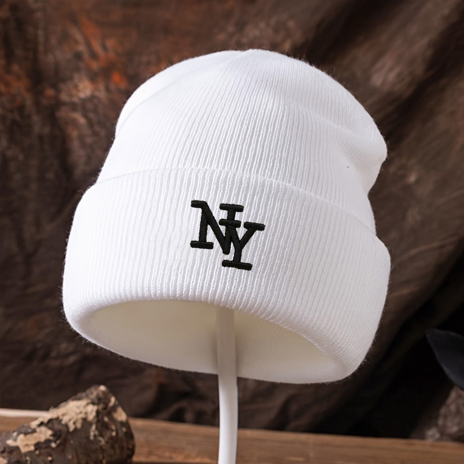 NY Embroidered Black Beanie – Unisex Streetwear Knit Hat for Fall/Winter