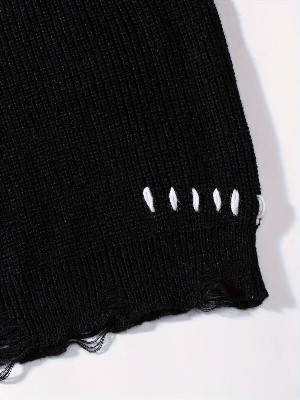 Unisex Distressed Sweater – Frayed Hem & Sleeves Loose Knit Street Pullover