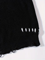 Unisex Distressed Sweater – Frayed Hem & Sleeves Loose Knit Street Pullover