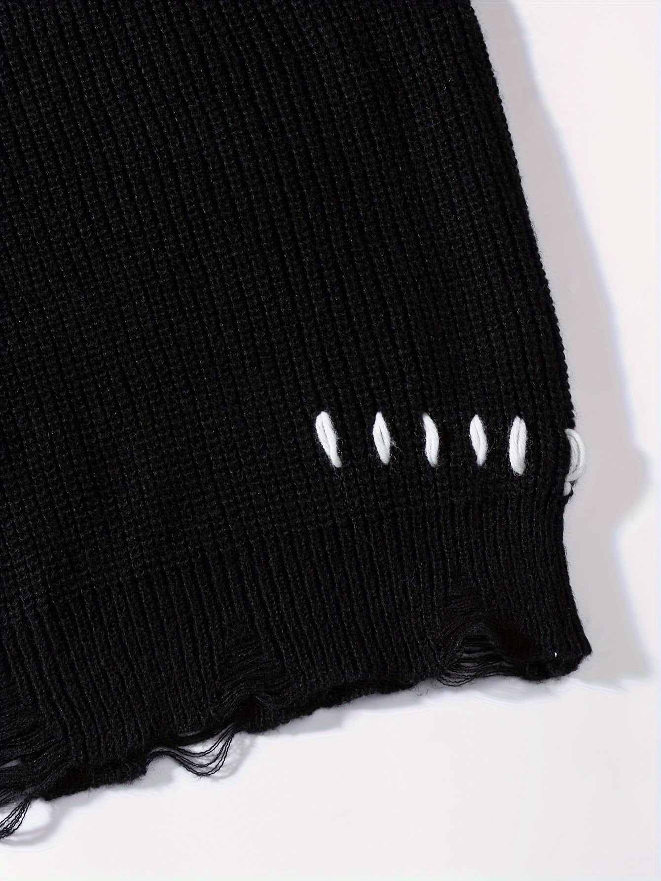 Unisex Distressed Sweater – Frayed Hem & Sleeves Loose Knit Street Pullover