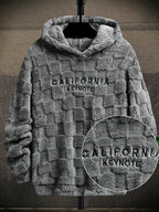 Men’s California Lettering Hoodie – Plush Fleece Jacquard Knit Winter Pullover