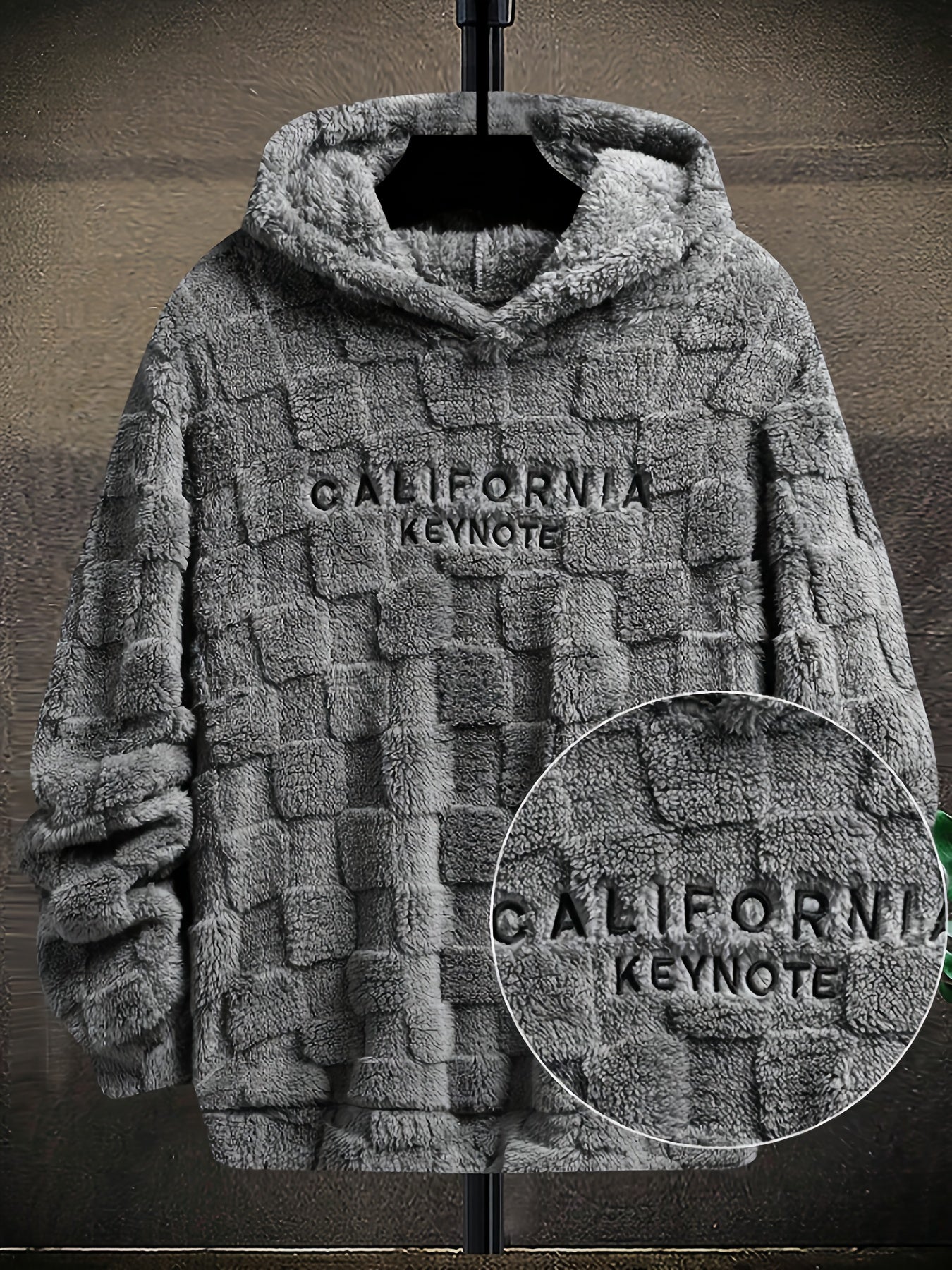Men’s California Lettering Hoodie – Plush Fleece Jacquard Knit Winter Pullover