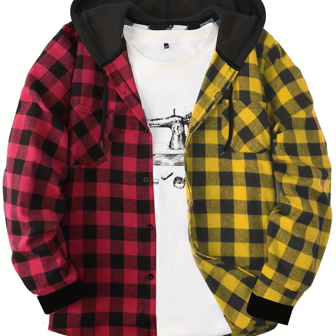 Men’s Plaid Hooded Jacket – Button-Front Checkered Fall/Winter Shirt Coat