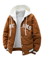 Men’s Letter Embroidery Winter Hooded Jacket – 2025 Faux Two-Piece Street Coat