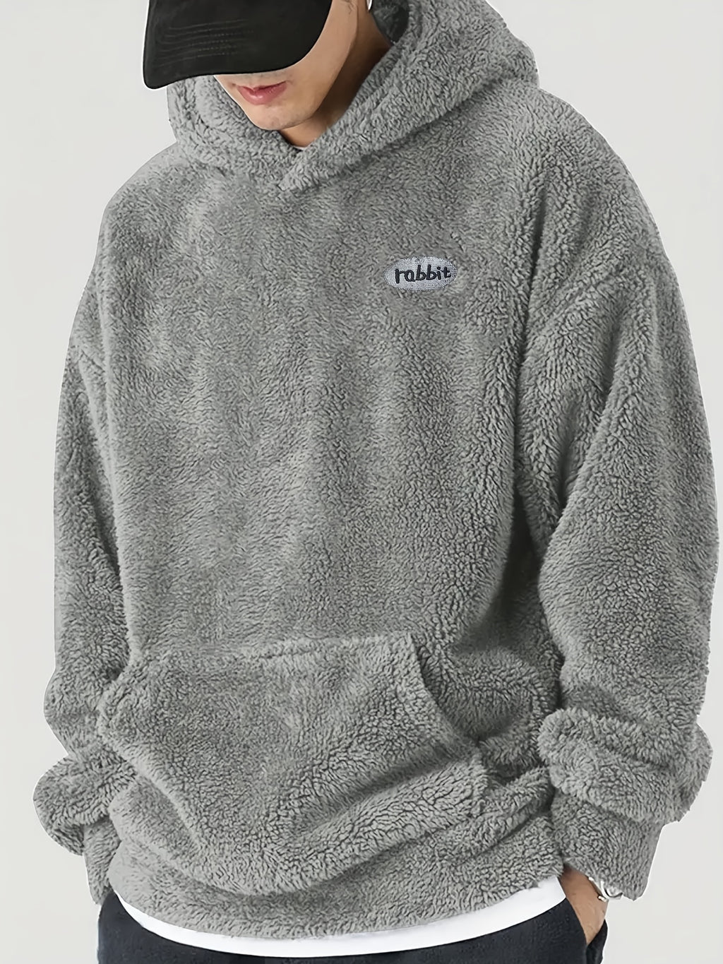 Men’s Oversized Plush Hoodie – Warm Fleece Pullover with Large Pocket