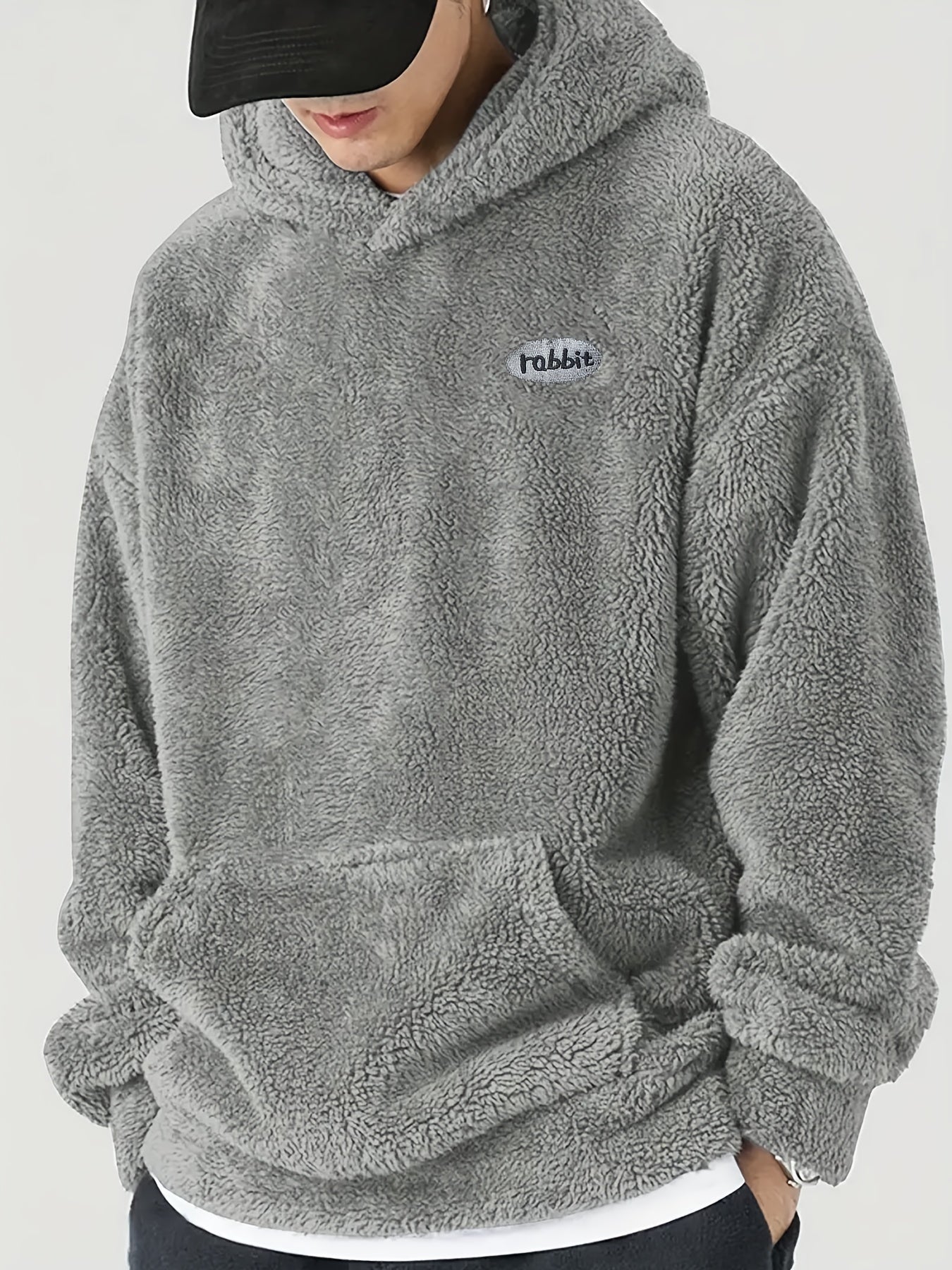 Men’s Oversized Plush Hoodie – Warm Fleece Pullover with Large Pocket