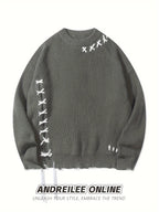 Unisex Distressed Sweater – Frayed Hem & Sleeves Loose Knit Street Pullover