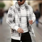 Men’s Plush Checkered Jacket – Black & Yellow Soft Thermal Fall/Winter Coat