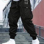 Men’s Street Style Oversized Footed Cargo Pants – Drawstring Waist, Spring/Fall Comfort