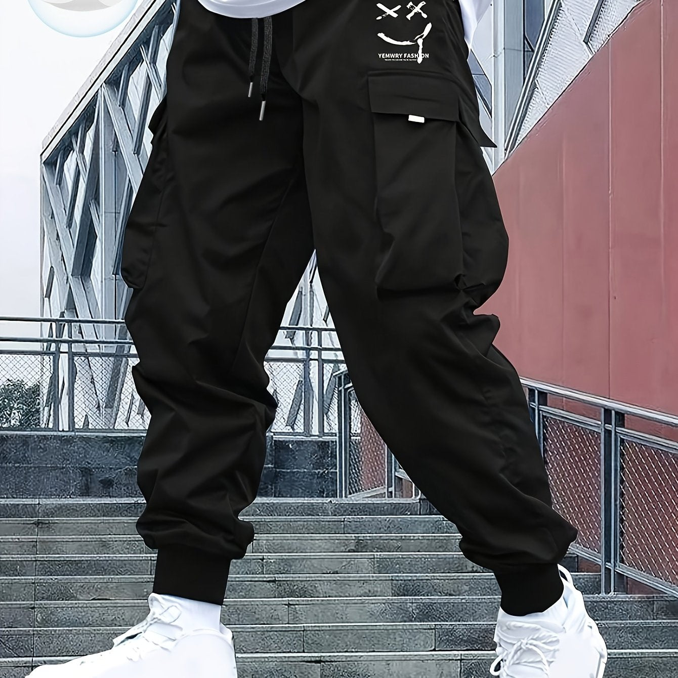 Men’s Street Style Oversized Footed Cargo Pants – Drawstring Waist, Spring/Fall Comfort