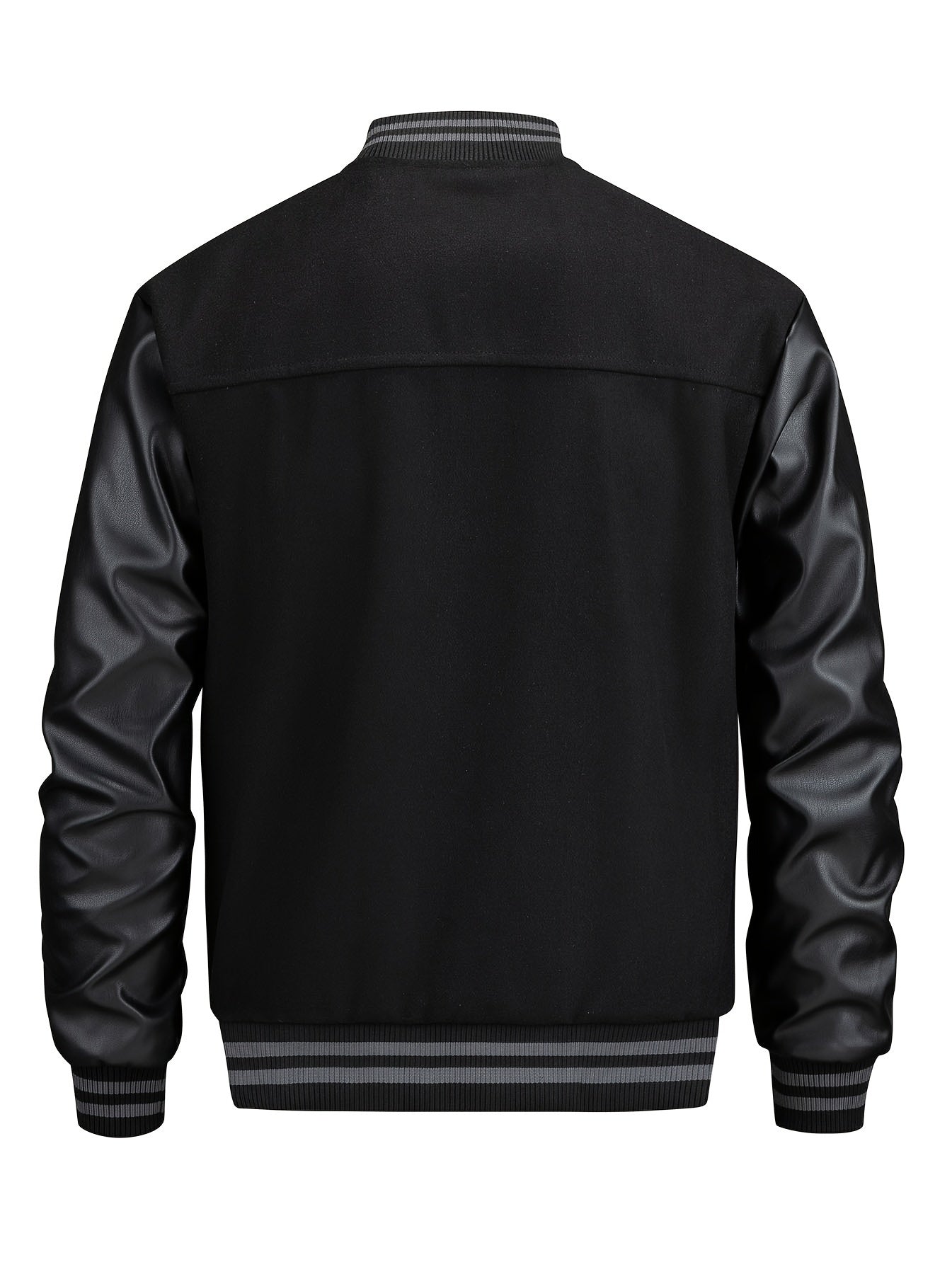 Men’s Black Baseball Jacket with Letter B – Vintage Varsity Outerwear, Polyester Lining