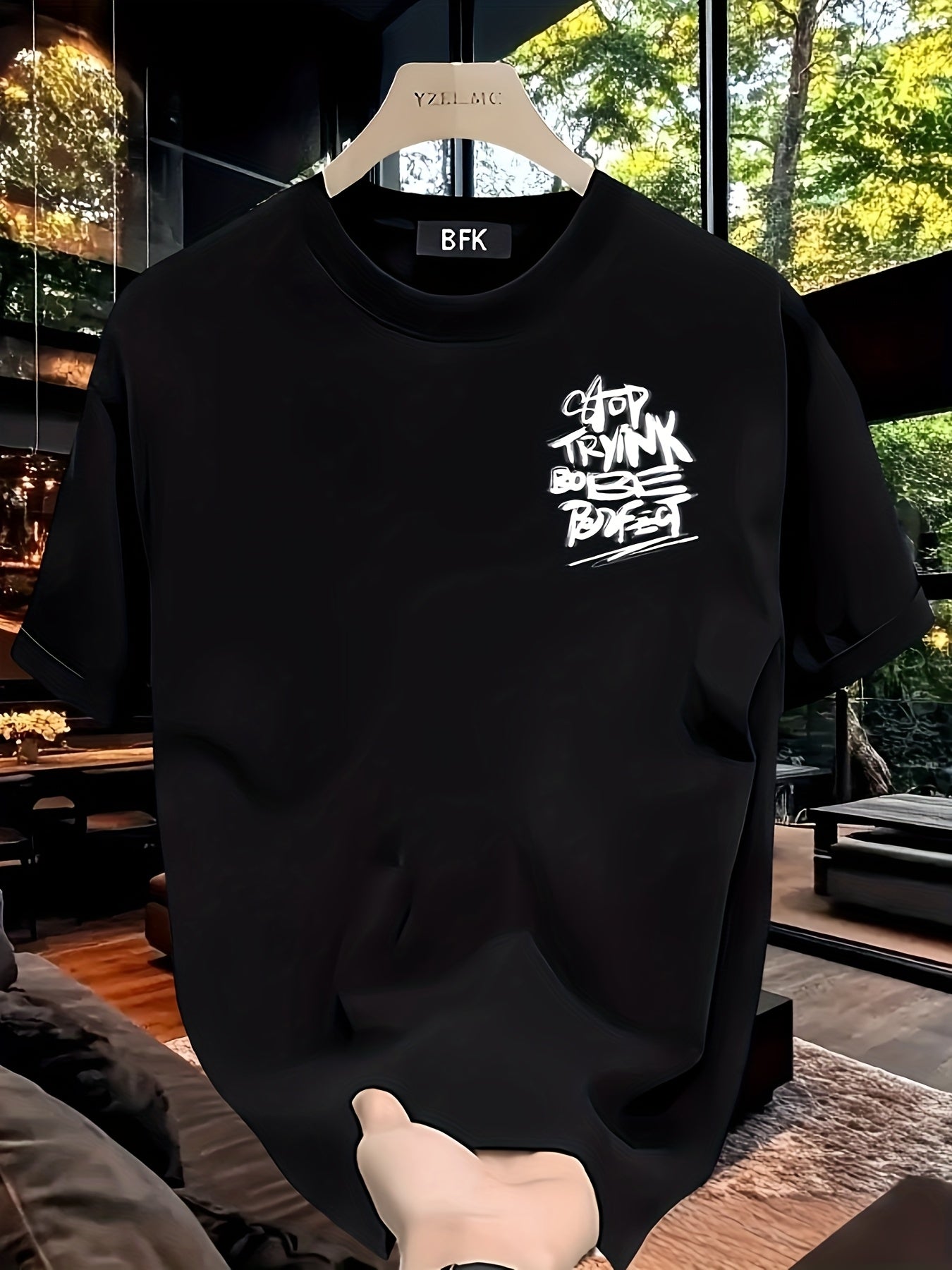 Men’s Heavyweight Graphic Tee – Bold Letter Print, Loose Fit Streetwear