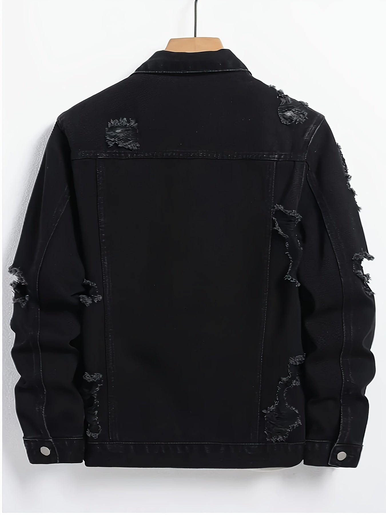 Men’s Bestseller Distressed Black Denim Jacket – Vintage Workwear Street Coat
