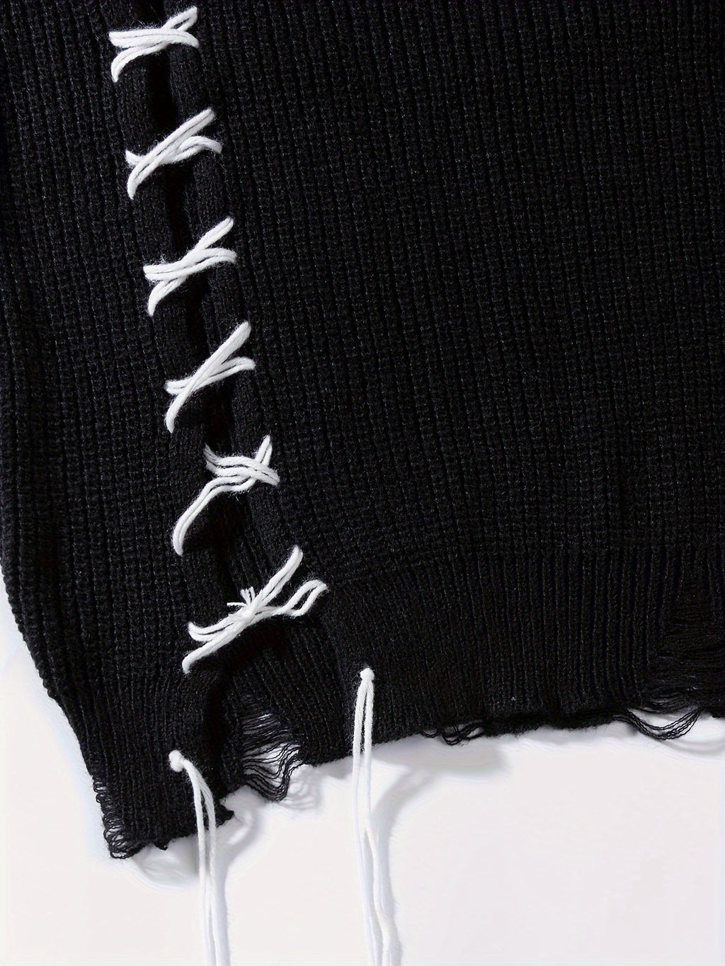 Unisex Distressed Sweater – Frayed Hem & Sleeves Loose Knit Street Pullover