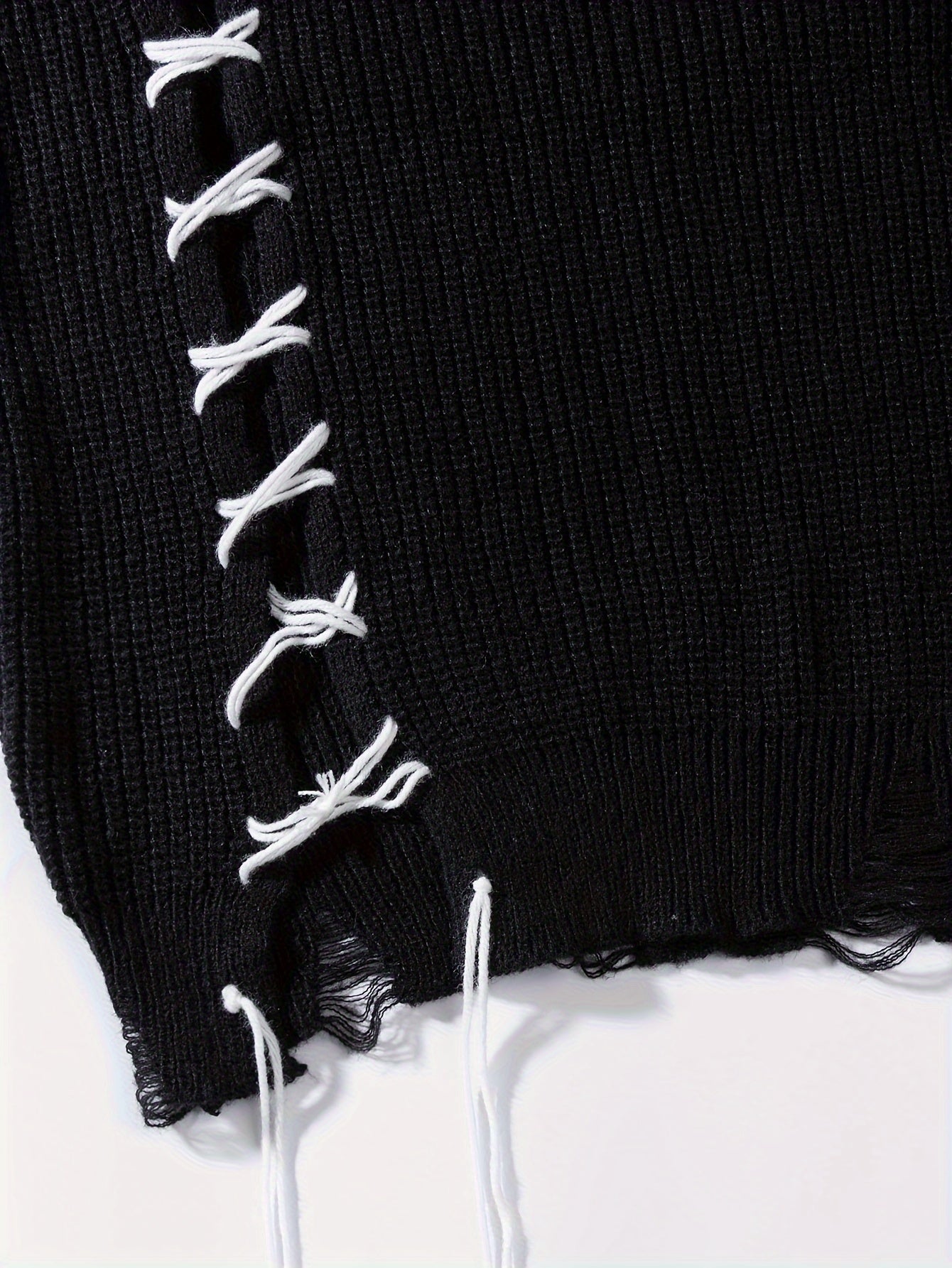 Unisex Distressed Sweater – Frayed Hem & Sleeves Loose Knit Street Pullover