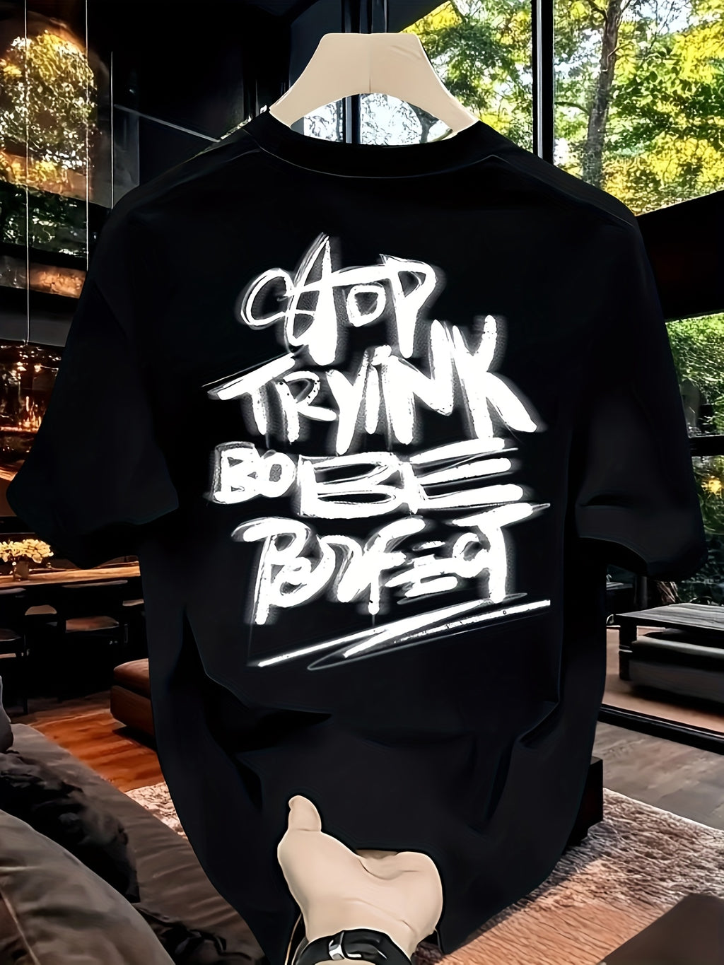 Men’s Heavyweight Graphic Tee – Bold Letter Print, Loose Fit Streetwear